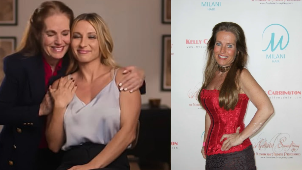An image of Charlotte Laws hugging her daughter, Kayla Laws, next to an image of Charlotte Laws posing on a red carpet at an event.